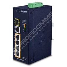 Planet IGS-614HPT: IP40 Industrial 4-Port 10/100/1000T 802.3at PoE + 1-Port 10/100/1000T + 1-Port 100/1000X SFP Gigabit Ethernet Switch(-40 to 75 C, dual 12V~56V DC power boost, PoE Usage LED)