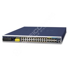 Planet IGS-6325-24P4X: "IP30 19"" Rack Mountable Industrial L3 Managed PoE Switch, 24-Port 10/100/1000T 802.3at PoE + 4-Port 10G SFP+ (-40 to 75 C, dual redundant power input on 48~56VDC, DIDO, ERPS Ring, 1588, Modbus TCP, ONVIF, Cybersecurity features, Hardware Layer3 OSP