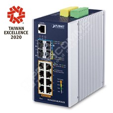 Planet IGS-6325-8UP2S2X: IP30 DIN-rail Industrial L3 8-Port 10/100/1000T 802.3bt PoE + 2-port 1G/2.5G SFP + 2-Port 10G SFP+ Full Managed Switch (-40 to 75 C, 8-port 95W PoE++, 802.3bt/PoH/Force modes, dual redundant power input on 48~56VDC terminal block, DIDO, ERPS Ring, 15