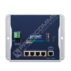 Planet WGR-500-4P: IP30 Industrial Wall-mount Gigabit Router with 4-Port 802.3at PoE+(120W PoE Budget, dual power input on 48-56VDC terminal block and power jack, -10~60 degrees C, Hardware NAT, IPv6)