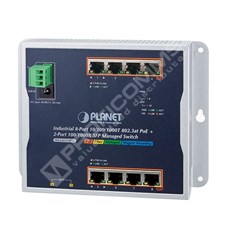 Planet WGS-4215-8P2S: IP30, IPv6/IPv4, 8-Port 1000T 802.3at PoE + 2-Port 100/1000X SFP Wall-mount Managed Ethernet Switch (-40 to 75 C, PoE PD alive check and schedule management, 250m Extend mode, dual power input on 48-54VDC terminal block and power jack, SNMPv3, 802.1Q