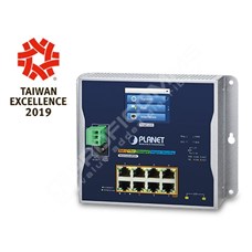 Planet WGS-5225-8P2SV: IP30, IPv6/IPv4, L2+ 8-Port 10/100/1000T 802.3at PoE + 2-Port 1G/2.5G SFP Wall-mount Managed Switch with LCD touch screen (-20~70 degrees C, dual power input on 48-56VDC terminal block and power jack, ERPS Ring, 1588, Modbus TCP, ONVIF, SNMPv3, 802.1