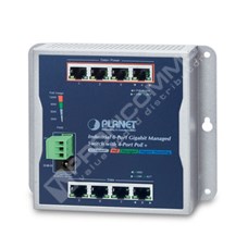 Planet WGS-804HPT: IP30, IPv6/IPv4, 8-Port 1000TP Wall-mount Managed Ethernet Switch with 4-Port 802.3AT POE+ (-40 to 75 C), dual redundant power input on 48-54VDC terminal block and power jack, SNMPv3, 802.1Q VLAN, IGMP Snooping, TLS, SSH, ACL, 250m Extend mode, suppo