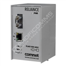 ComNet RLMC1005M2/HV: Industrial Substation Media Converter, 100Mbps, Multimode, 2 Fibers, ST Connectors, 
Single 88-300 VDC or 85-264 VAC Power Input, DIN Rail