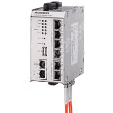 Microsens MS650919PM: Industrial Gigabit Ethernet Switch, 4x 10/100/1000T PoE+ (PSE), 1x 10/100/1000T PoE+ (PD), 2x Dual Media Ports: 100/1000X SFP-Slot or 10/100/1000T, Serial Port, USB Port, SD Memory Card Slot, I/O: 2x in, 2x out, 2x power input 24..57V DC