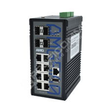 AMG systems AMG560-8G-4XS: Industrial 12 Port Managed Switch, 8 x 10/100/1000Base-T(x) RJ45 Ports, 4 x 1/2.5/10G Base-Fx SFP+ Ports, DIN Rail Mount, -40 to +75°C, 12-48VDC Power Input