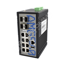 AMG systems AMG560-8GAT-4XS-P240: Industrial 12 Port Managed Switch, 8 x 10/100/1000Base-T(x) RJ45 Ports with 802.3at 30W PoE, 4 x 1/2.5/10G Base-Fx SFP+ Ports, DIN Rail Mount, -40 to +75°C, 48-56VDC Power Input