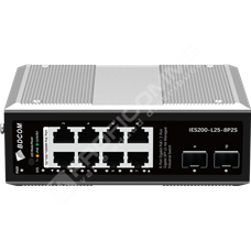 BDCOM IES200-L25-8P2S: 8-Port Gigabit PoE+ 2-Port Gigabit SFP L3-lite Managed PoE Industrial Switch (dual 48~55V DC pheonix PoE power input, 240W PoE budget, single 12V DC jack non-PoE power input; operating temperature: -40~75°C; IP40; DIN-rail installation)