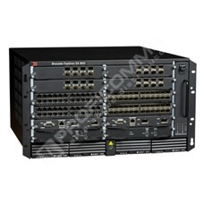 Ruckus FI-SX800-DC: FastIron SX 800 modular chassis, one SX 800 8-slot chassis, two Switch Fabric module, one system DC power supply, nine interface panels, three power supply panels , and one fan tray.