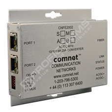 ComNet CNFE2002S1B/M: 2 Channel Media Converter, 2 Ports 10/100Tx RJ45, 1 Port 100Fx, Singlemode, 1 Fiber, B Side,  
ST Connector, Mini, AC/DC Power