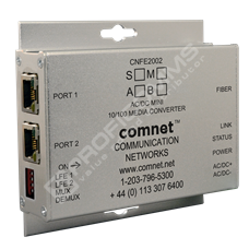 ComNet CNFE2002M1A/M: 2 Channel Media Converter, 2 Ports 10/100Tx RJ45, 1 Port 100Fx, Multimode, 1 Fiber, A Side,  
ST Connector, Mini, AC/DC Power