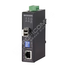 Microsens MS656059P: Industrial Fast Ethernet Bridging Converter with PoE, 1x 10/100TX PoE+ (PSE) to 100FX SFP Port, IEEE802.3at comp. up to 30W, -40..+70°C