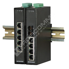 Microsens MS657102PX: Industrial Fast Ethernet Switch, 4x 10/100Base-TX, 1x 100Base-FX Multimode 1310nm SC, 4x PoE+ (30W) Injector, 48..56VDC
