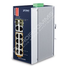 Planet IFGS-1022HPT: IP30 Industrial 8-Port 10/100TX 802.3at PoE + 2-Port Gigabit TP/SFP combo Ethernet Switch (-40 to 75 C, 250m Extend mode, dual redundant power input on 48~56VDC terminal block)