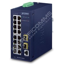 Planet IGS-4215-16T2S: IP30 Industrial L2/L4 16-Port 10/100/1000T + 2-Port 100/1000X SFP Managed Switch (-40~75 degrees C, dual redundant power input on 12~48VDC/24VAC terminal block, supports ERPS Ring, CloudViewer app, MQTT and Cybersecurity feature), EN50121-4 Railway C