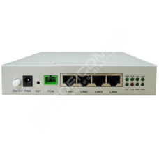 Raisecom ISCOM5104G-GP-HB-07: GPON/EPON ONU with 1 GPON/EPON uplink (SC/APC), cast-aluminum shell, 4xGE LAN, European external power adapter.