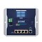 Planet WGR-500-4PV: IP30 Industrial Wall-mount Gigabit Router with 4-Port 802.3at PoE+ and LCD Touch Screen(120W PoE Budget, dual power input on 48-56VDC terminal block and power jack, -10~60 degrees C, Hardware NAT, IPv6)